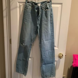 H&M High Waisted Distressed Exposed Button Wide Leg Jeans